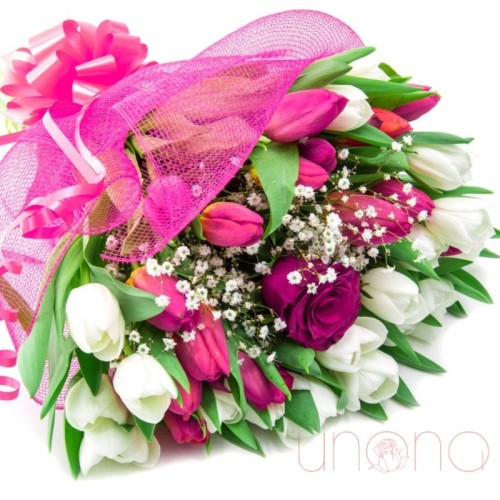 Queen Rose Among Tulips Bouquet